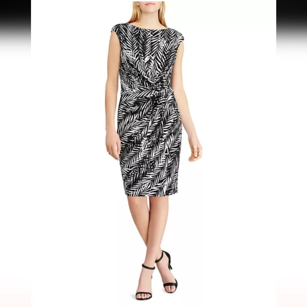 Lauren Ralph Lauren Dress 10 Jersey Sleeveless Leaf Wrinkle Free Traveling